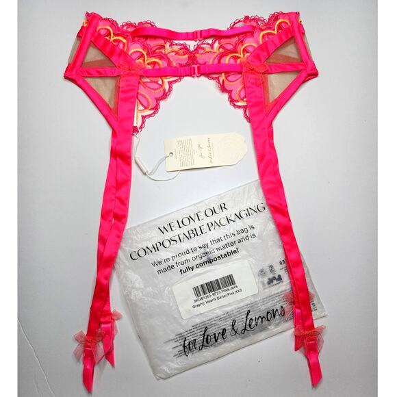 For Love & Lemons Graphic Hearts Garter Embroidered Lingerie Victoria's Secret - Picture 4 of 12